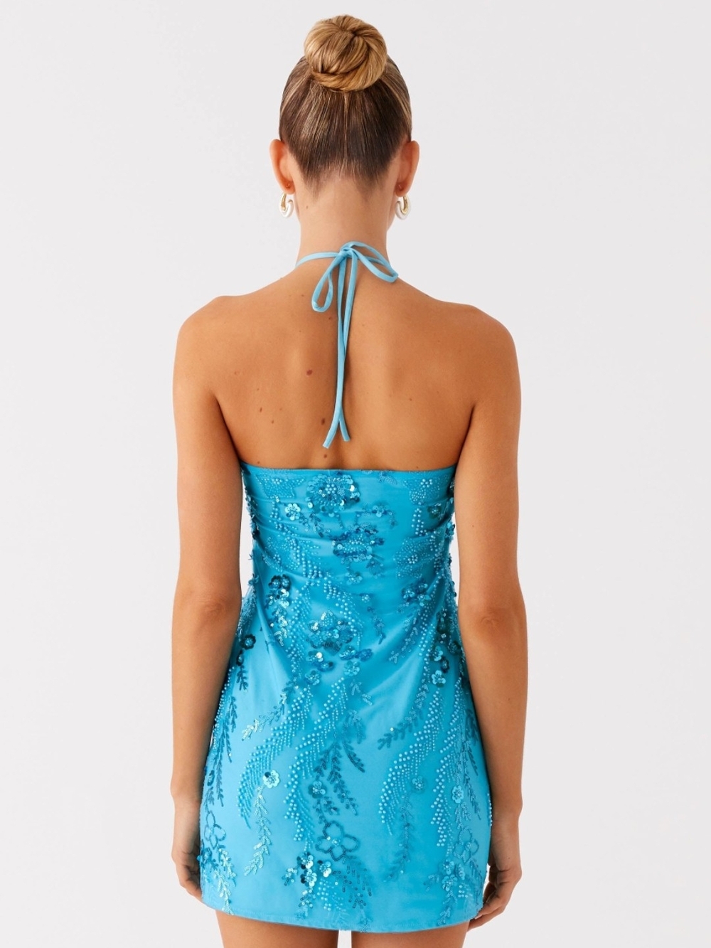 Peppermayo Turquoise Blue Embellished Halter Mini Dress - Picture 2 of 2